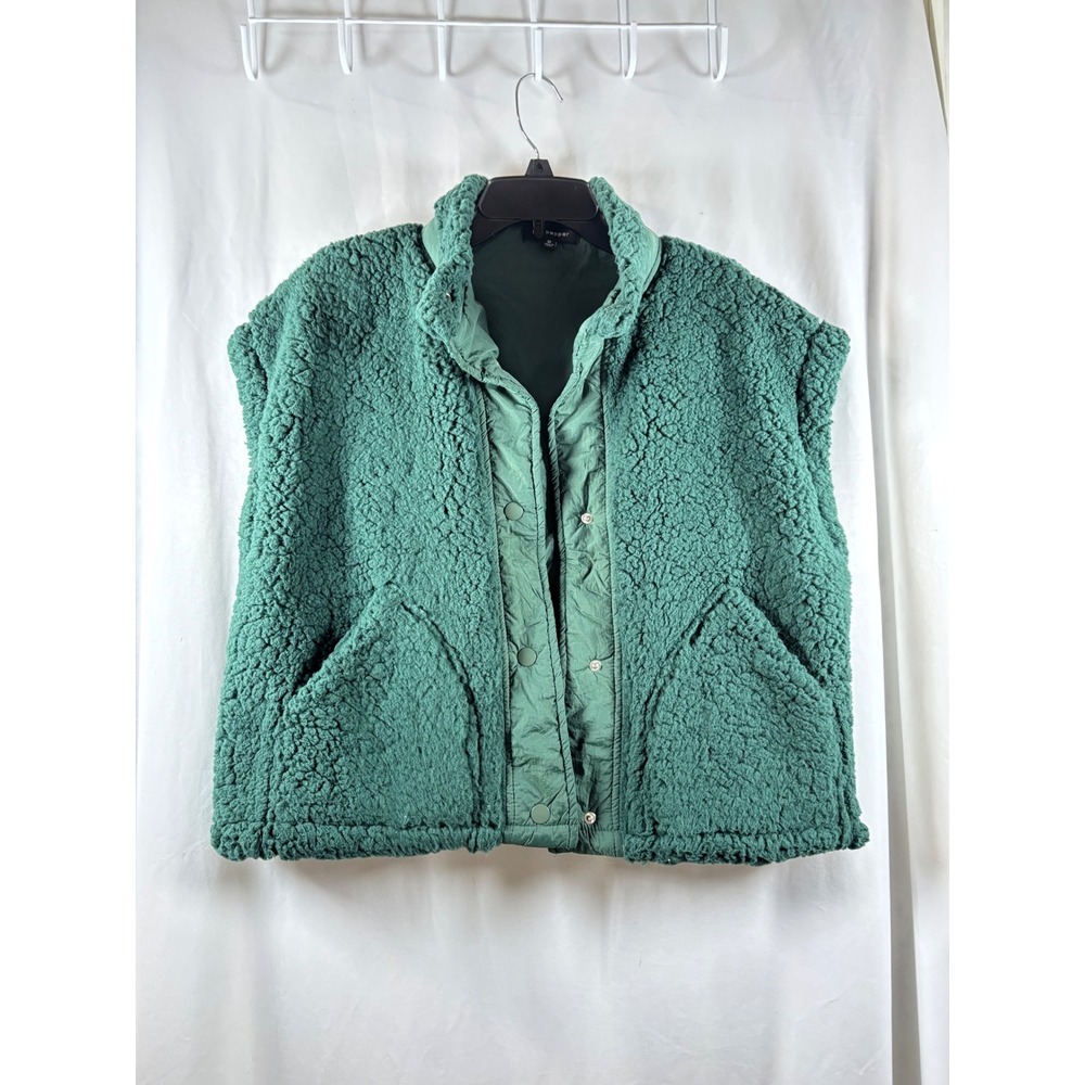 Blu Pepper Womens Sherpa Fleece Vest Forest Green Snap Mock Neck B4FJ1009 M
